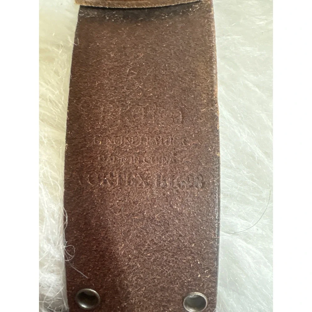 Ecko Vintage Belt Mens 32-36 Brown Genuine Leather Silver Buckle Eyelet Casual